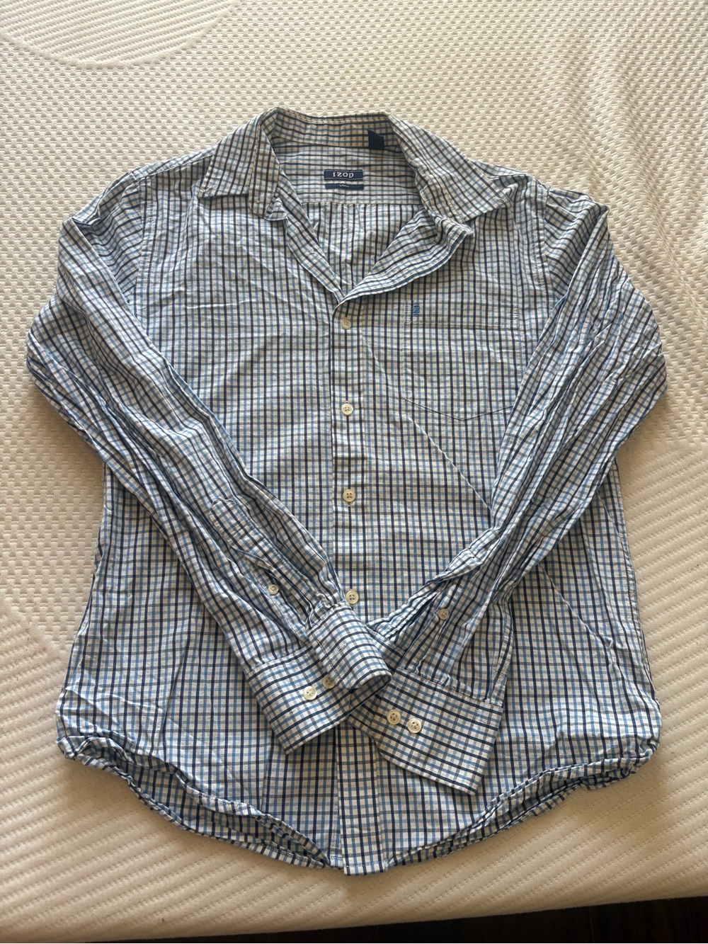 Izod Men’s Blue and White Checked Button-Down Shirt